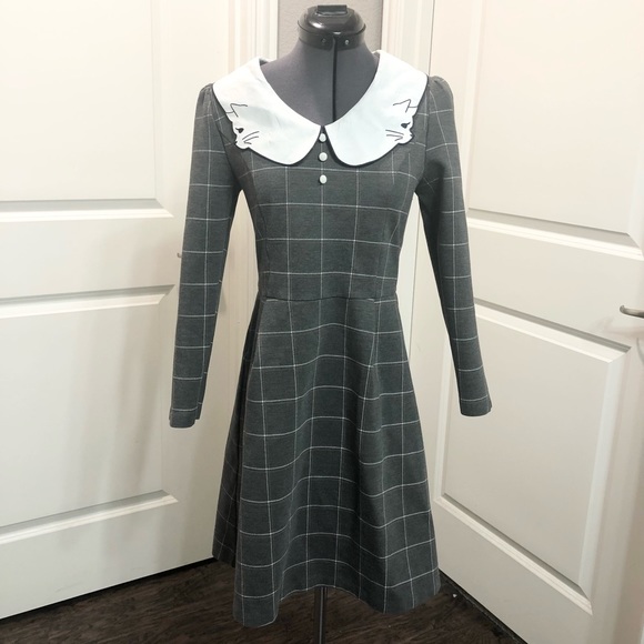 Miss Patina Dresses & Skirts - 🔥Final Price🔥Cute Grey Plaid Cat Collar Dress